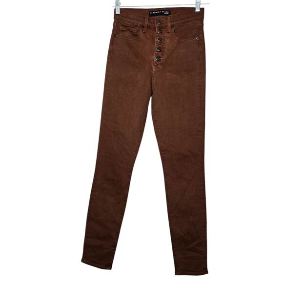 Veronica Beard Brown Maera Skinny High Rise Button Fly Jeans Women's 26 - Picture 2 of 10